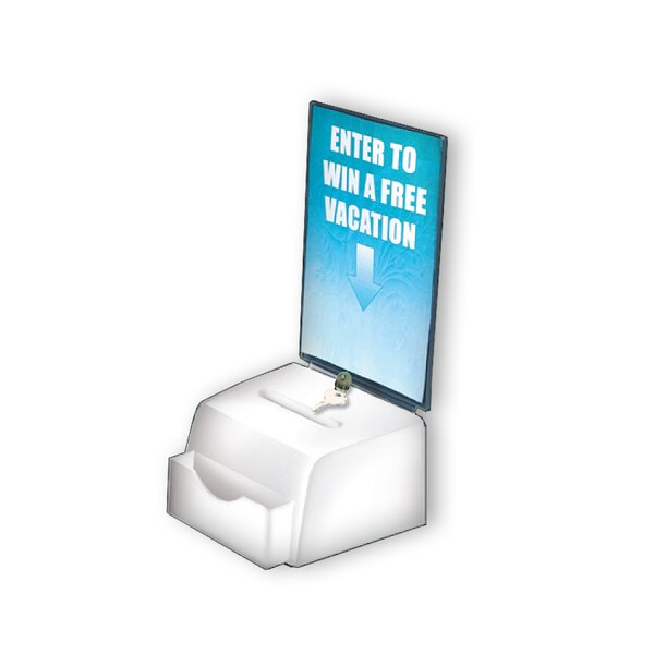 White Small Molded Lottery Box W/ Pocket, Lock and Key